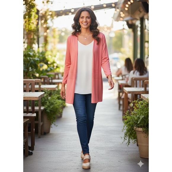 Catherines Women 1X Minimalist Staple Modest Career Office Coastal Knit Cardigan - Picture 2 of 10